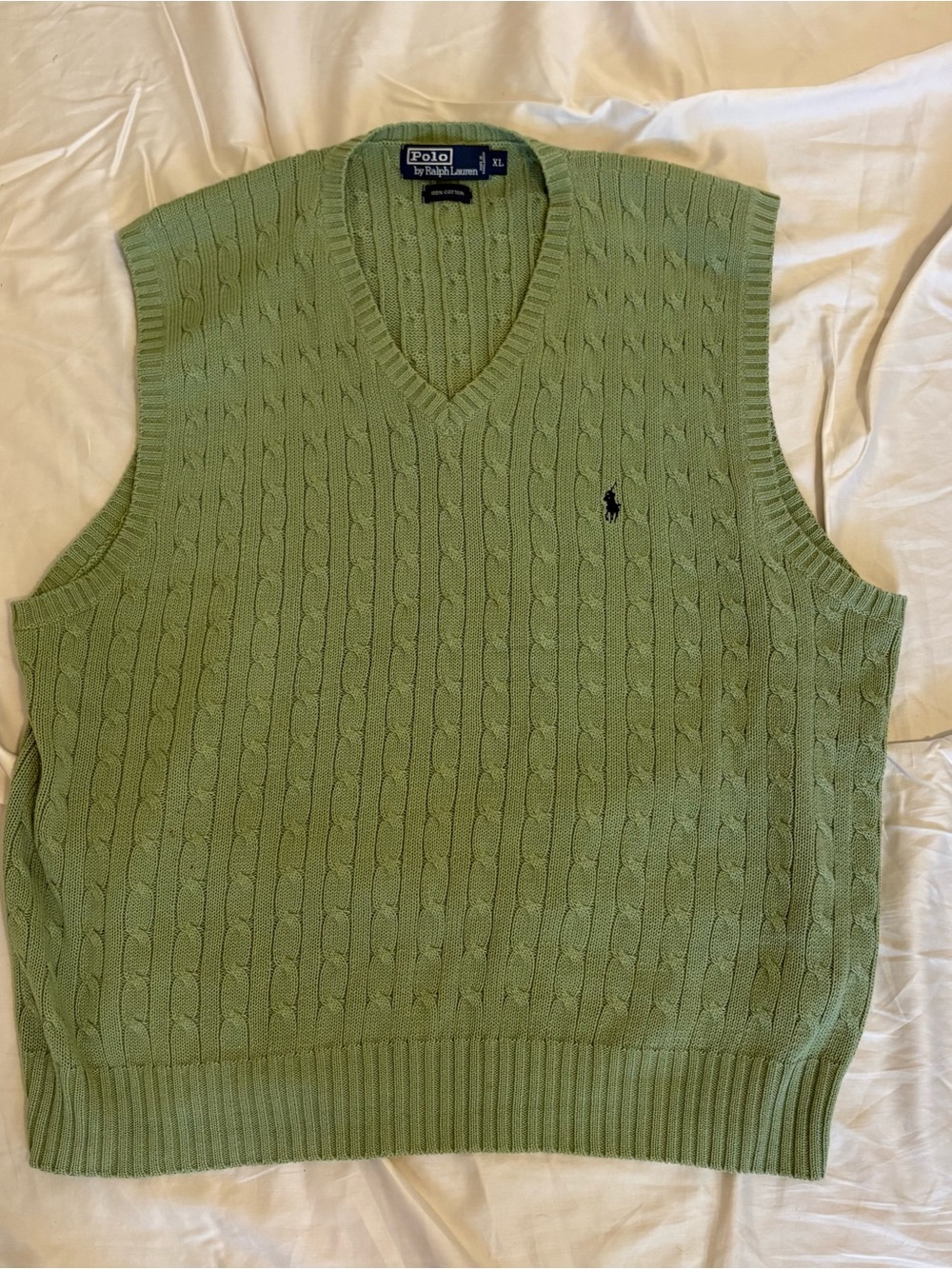 Polo by Ralph Lauren Light Green Cable Knit V-Neck Sweater Vest